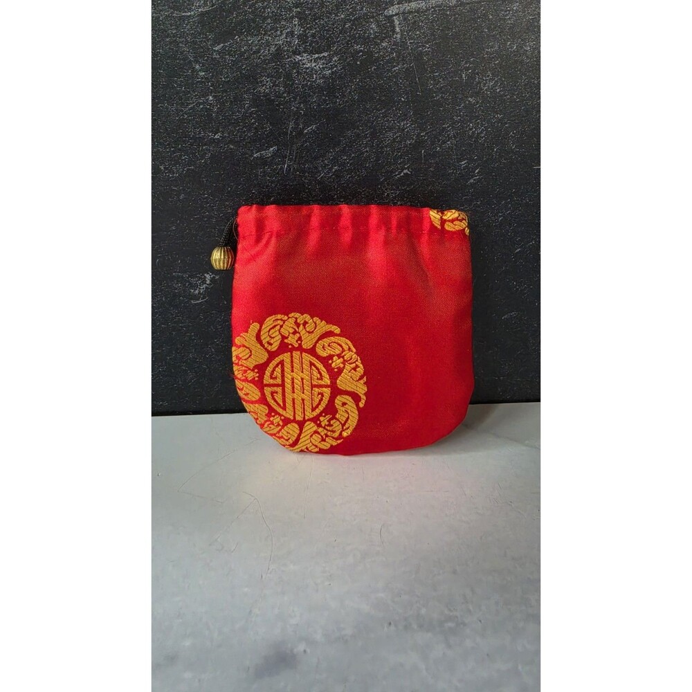 Oriental Red And Gold Fabric Floral Coin Purse/ Wallet USED